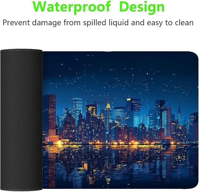 Modern City Gaming Mouse Pad Starry Sky City Reflection Night Mousepad XL Large Gaming Mouse Pad Laptop Keyboard Mat Desk Pad 31.5"x11.8" Office Computer Keyboard Laptop Home
