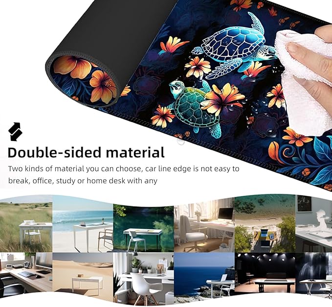 Ergonomic Mouse Pad Set with Wrist Support for Keyboard and Wrist Rest for Mouse, Memory Foam Comfort, Non-Slip Large Desk Mat for Home Office Pain Relief,Sea Turtle with Flower