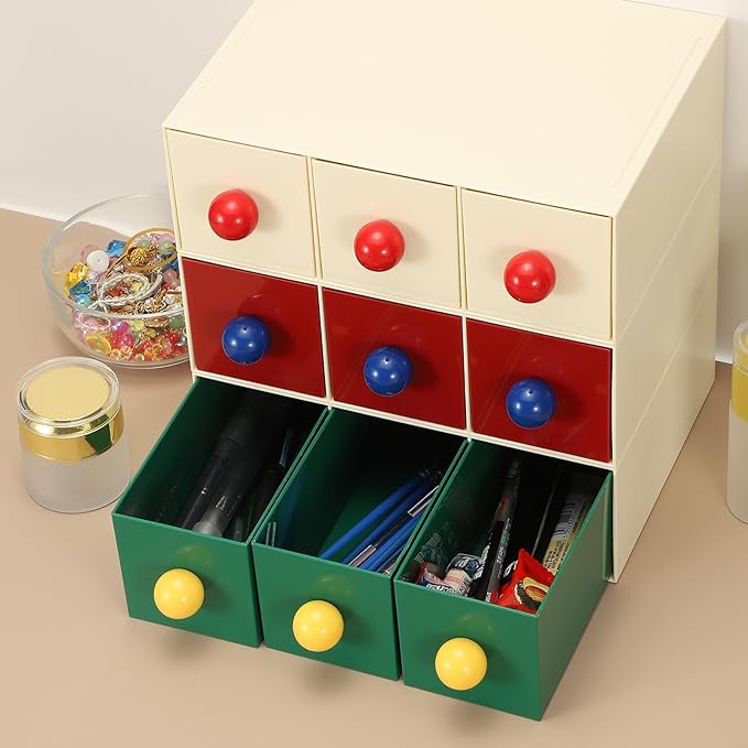 PATIKIL Small Stackable Storage Drawers, Stacking Drawers Mini Desk Bathroom Storage Organizer Cute with 3 Drawer Organizer Plastic for Desktop Office Pens Pencils Tape Charger, Green