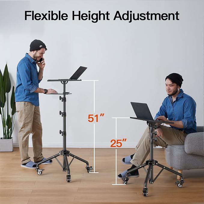 Amada Projector Stand with Wheels, Height Adjustable Rolling Stand with Mouse Tray, Bag Included - Ideal for Laptop, Projector, DJ, Sheet Music - AMPS05