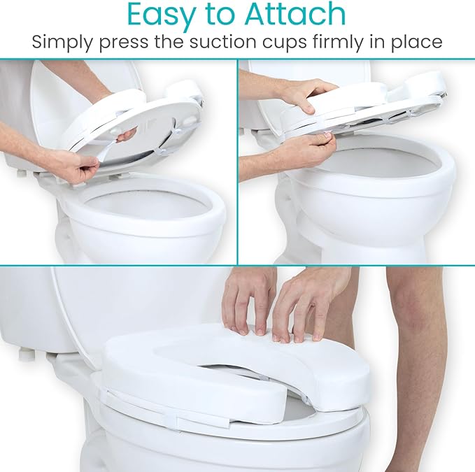 Vive Toilet Seat Cushion (Soft Cushioned Foam) - Easy Clean, Padded Bathroom Attachment - Elongated, Standard Seats - Comfort & Support Donut for Handicap Adults