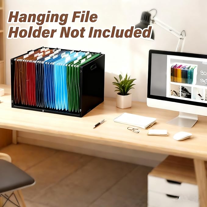 Hanging File Organizer Box with Handle, Acrylic File Folder Organizer Letter Size, Portable Hanging Folder Storage Boxes for Home Office Desk Document Storage, Black