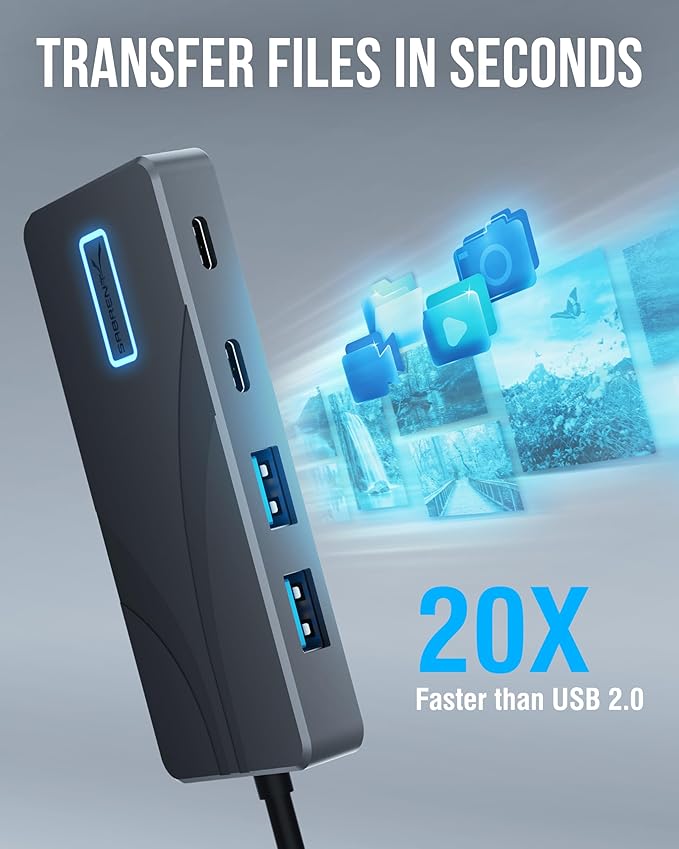 SABRENT USB C Hub 5-in-1, 10Gbps USB-A & USB-C Ports, Single 4K@60Hz HDMI, 100W PD Input, 80W Laptop Charging, Compact Aluminum Docking Station for MacBook, iPad, Laptops & Tablets (HB-TG5P)