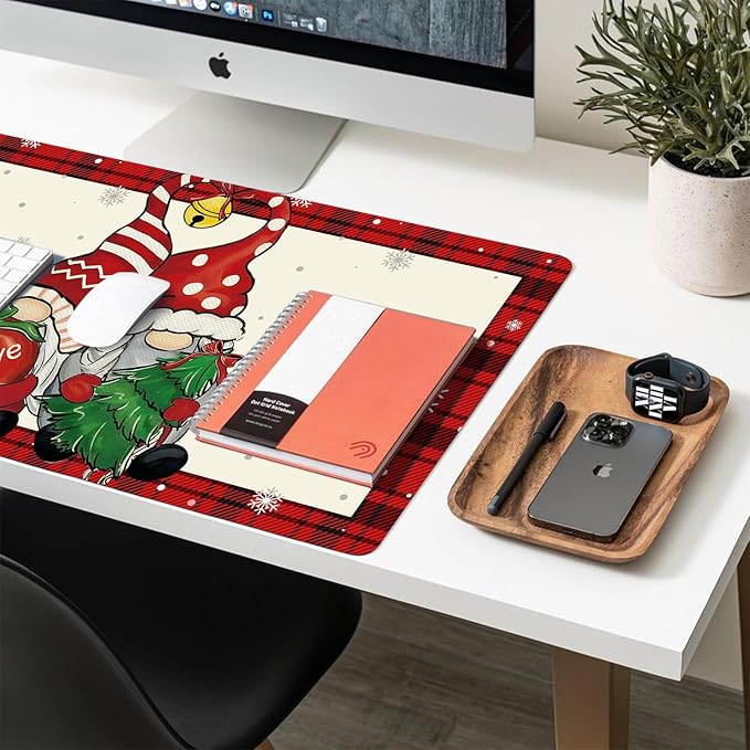 Christmas Mouse Pad PU Leather Christmas Hat Desk Mat Large Waterproof Gaming Pad Santa Claus Non-Slip Keyboard Mouse Pad Writing Pad for Gamer Office&Home