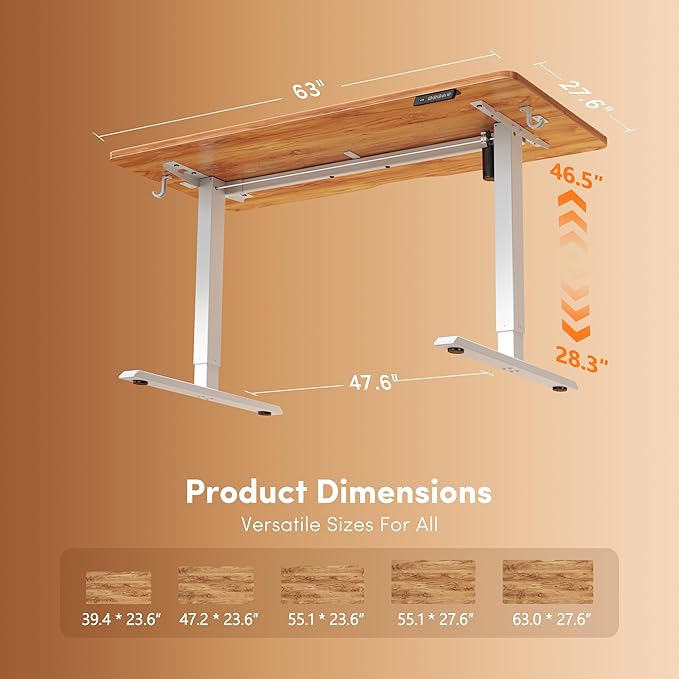 FEZIBO Standing Desk, 63×28 Inches Electric Height Adjustable, Sit Stand Up, Computer Office Desk with Splice Board, White Frame/Light Rustic TOP