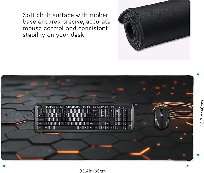 Large Extended Gaming Mouse Pad with Stitched Edges, (35.4X15.7In) Durable Non-Slip Natural Rubber Base, Waterproof Computer Keyboard Pad Mat for Esports Pros/Gamer/Desktop/Office/Home (E)