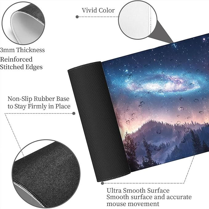 Galaxy Desk Mat Northern Light Forest Punk Mousepad XL Large Gaming Mouse Pad Laptop Keyboard Mat Desk Pad Desktop Accessories for Work & Study 31.5x11.8 Inch
