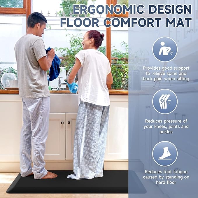 StepRite 4/5 Inch Thick Kitchen Mat Anti Fatigue Mat Kitchen Rugs Kitchen Decor Non-Slip, Stain Resistant, Water Resistant Kitchen Mats Desk Mat for Kitchen, Office, Workshop, Black, 17'' x 39''