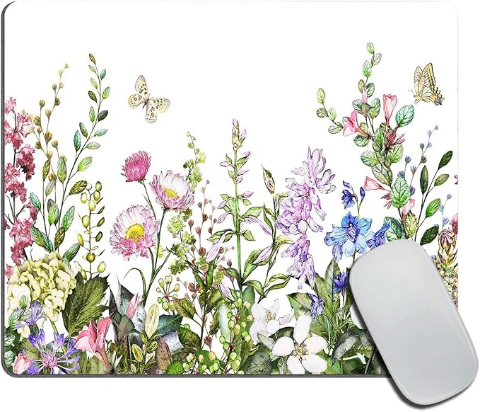 Border with Herbs and Wild Flowers Mouse Pad Non-Slip Rubber Base Gaming MousePads for Computers Laptop Office, Computer Mouse Pad for Wireless Mouse, 9.5"x7.9"x0.12" Inch(240mm x 200mm x 3mm)