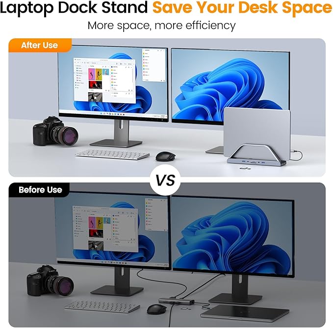 TobenONE 14-in-1 MacBook Pro/Air Docking Station Dual 4K Monitor, Laptop Docking Station Stand for MacBook M1-M5/Neo, Driver-Based, USB C Dock with 65W Power Adapter, 2 HDMI,VGA, 5Gbps USB, RJ45