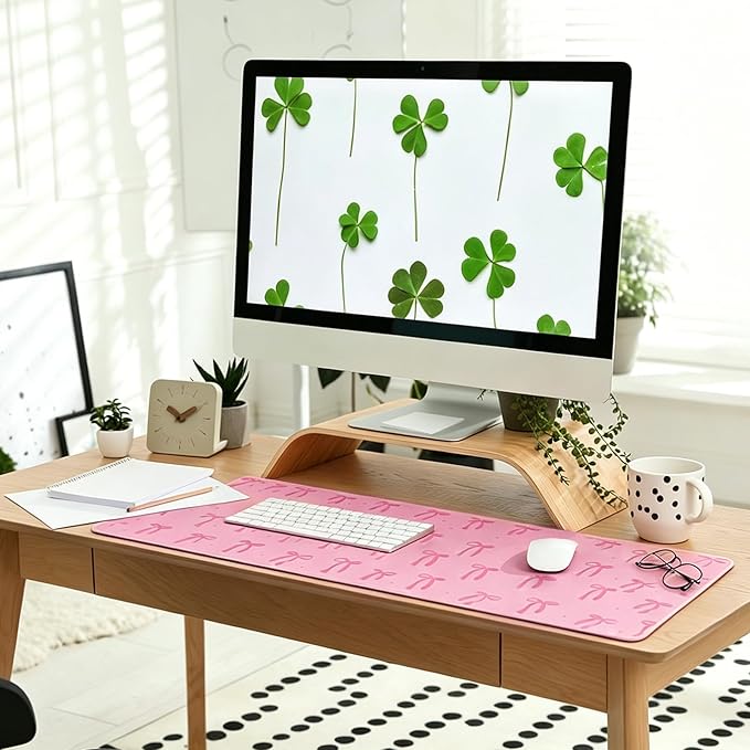 Large Gaming Mouse Pad 31.5 x 11.8in Desk Mat for Office Mousepad Anti-Skid Rubber Base Soft Comfortable and Durable Desk Pad (Pink Bow)