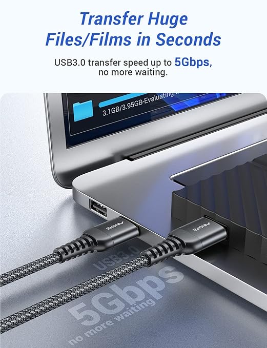 AINOPE USB to USB Cable, USB 3.0 A to A Male to Male Cable [Never Rupture] Double End Type A Cord Compatible with Hard Drive Enclosures, KVM, DVD Player, TV, Laptop Cooler,6.6Ft/Black, 1 Pack
