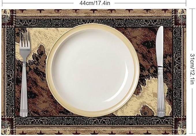 Western Placemats Western Star Country Wood Grain Decor Vintage Rustic Theme Linen Washable Table Mats Stain Heat-Resistant Desktop Decor Place Mats for Home Kitchen Dining Party 12x18 in 6 Pcs