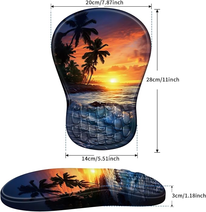 YIWEI Ergonomic Mouse Pad with Wrist Rest - Comfortable Office Mousepad with Memory Foam Wrist Support for Carpal Tunnel Relief, Mouse Pads with Non-Slip Base for Gaming and Home (Sunset Beach)