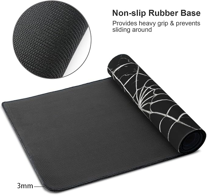 Black Spider Web Large Mouse Pad & Desk Mat Extended Mousepad with Stitched Edges Non-Slip Rubber Base Laptop Computer Keyboard Pad for Gaming, Office & Home Decor, XXXL - 35.4" X 15.7"