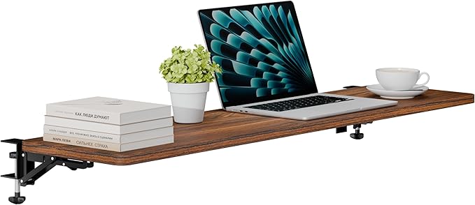 Ergonomic Desk Extender Tray, 48.03"×11.81" Clamp-On Arm Rest Shelf, 90° Foldable Computer Elbow Support for Office Home, Space-Saving Keyboard Mouse Tray (Vintage Burnt Color)