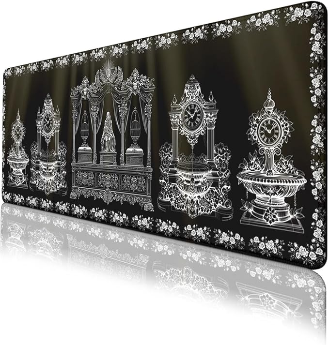 Gothic Desk Pad Mouse Pad Vintage Black White Victorian Rose Cathedral XL Mouse Pad Large Mousepad Extended Laptop Keyboard Mat Gaming Desk Pad Mouse Mat 31.5"x11.8"