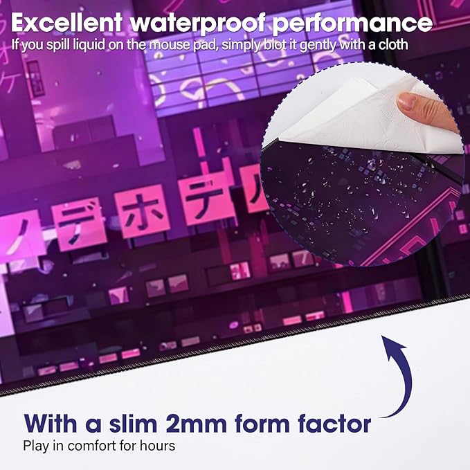 Japanese LifetimeWarrantly Large Extended Mouse Pad with Stitched Edges (35.4”x15.6”) - Waterproof Desk Mat, Non-Slip Rubber Base for All-Desk Coverage, Perfect for Gaming, Office, and Home