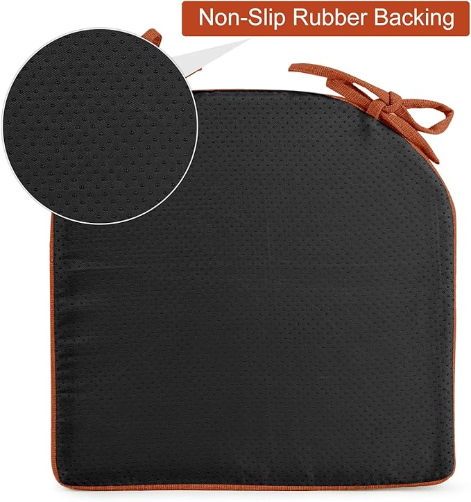 downluxe Indoor Chair Cushions for Dining Chairs, Soft and Comfortable Textured Foam Kitchen Chair Pads with Ties and Non-Slip Backing, 16" x 16" x 2", Orange, 6 Pack