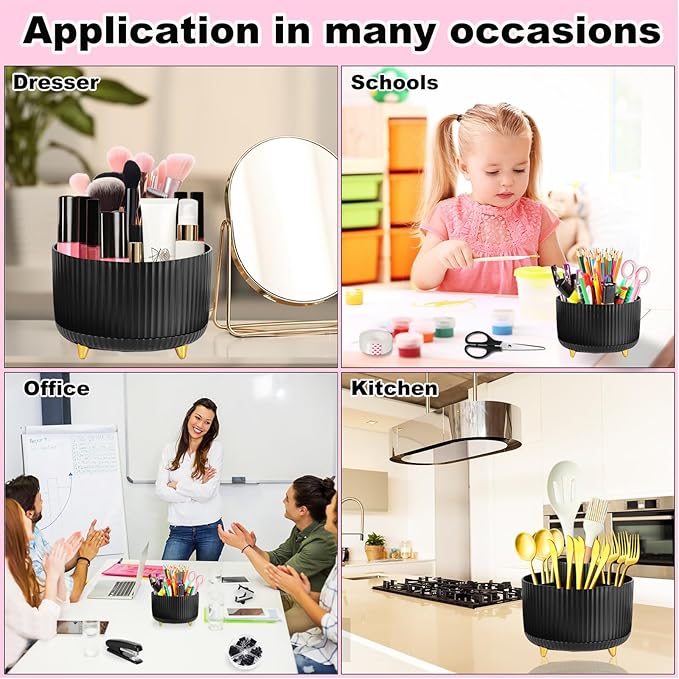 Gawsey Black Desk Organizers and Accessories Set with 360-Degree Rotating Pen Holder, Tape Dispenser, Stapler, Staple Remover, 1000 Staples, Tape, Clips Set, Ruler, Scissor, Pen