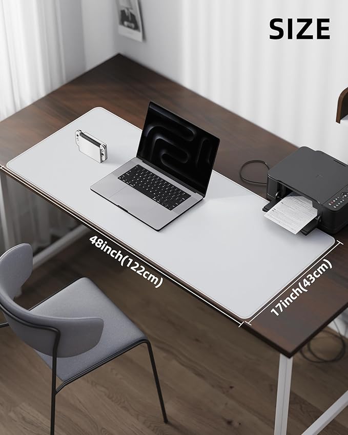 AFIING Large Desk Mat 55" x 24" - PU Leather Desk Pad Protector, Waterproof Non-Slip Extended Mouse Pad for Office Desk, Keyboard, Laptop and Home Workspace (Ivory White)