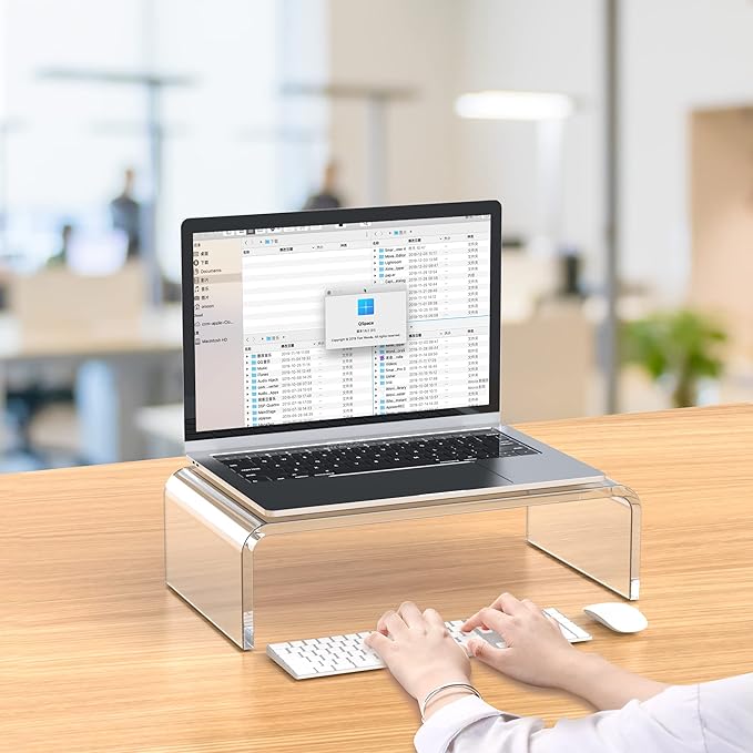 Acrylic Monitor Stand Riser 16-inch Acrylic Laptop Stand Riser PC Holder Clear Computer Monitor Stand for Desk White Laptop Stand for Desk Compatible with iMac MacBook All Notebooks