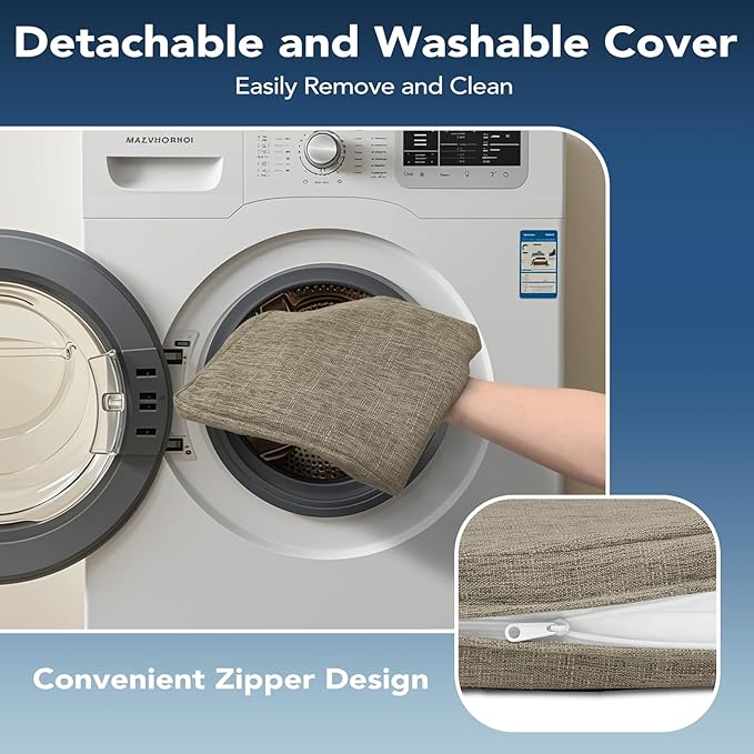 Chair Cushions for Dining Chairs, Non Slip Chair Pads with Ties and Washable Covers, Memory Foam Kitchen Chair Cushions Set of 6, 16"X16"X2.5", Khaki