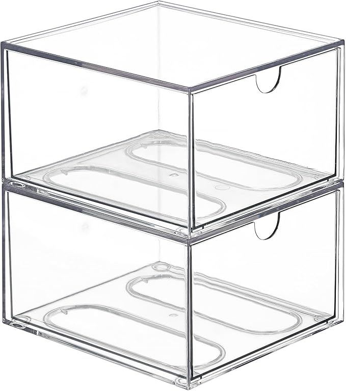 BTSKY Clear 3 x 5 Inch Index Card Storage Drawer Plastic Index Card Box for Office Desk Notecard Box Recipe Flashcards Holder, Recipe Notecard Storage Box Photo Holder Organizer, 2 Pack