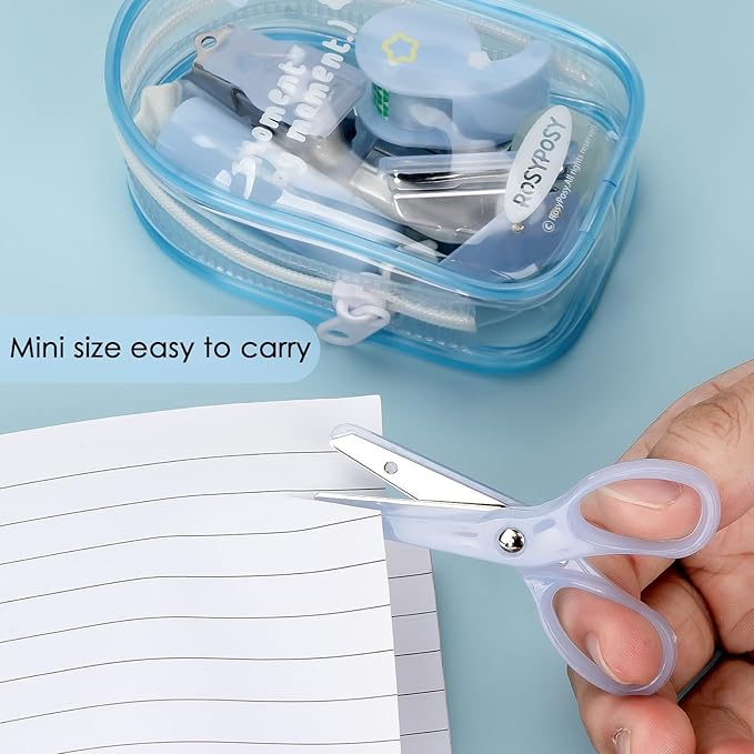 7-Piece Office Supplies Kit Set - Portable Mini Stationery Organizer with Compact Scissors & Hole Punch for Office Work, School Supplies & Desk Accessories