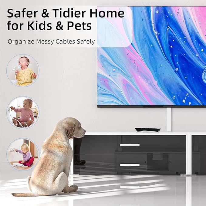 Delamu Cord Hider for Wall Mounted TV, 113.6in Paintable Cable Cover System, Self-Adhesive Cable Management Raceway Kit Hides 2-3 Wires, Baseboard Wire Hider Easy Installation, W 0.95 H 0.55in, White