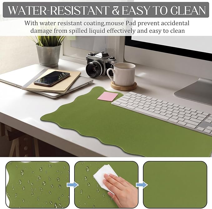Hahafelt Scalloped Desk Mat Large Desk Pad Cute Coquette Table Mat Aesthetic Preppy Table Make up Pad Nonslip 2026 Graduation Gift with Stitching Waterproof Gaming(Dark Green,31.5 x 15.8 Inches)