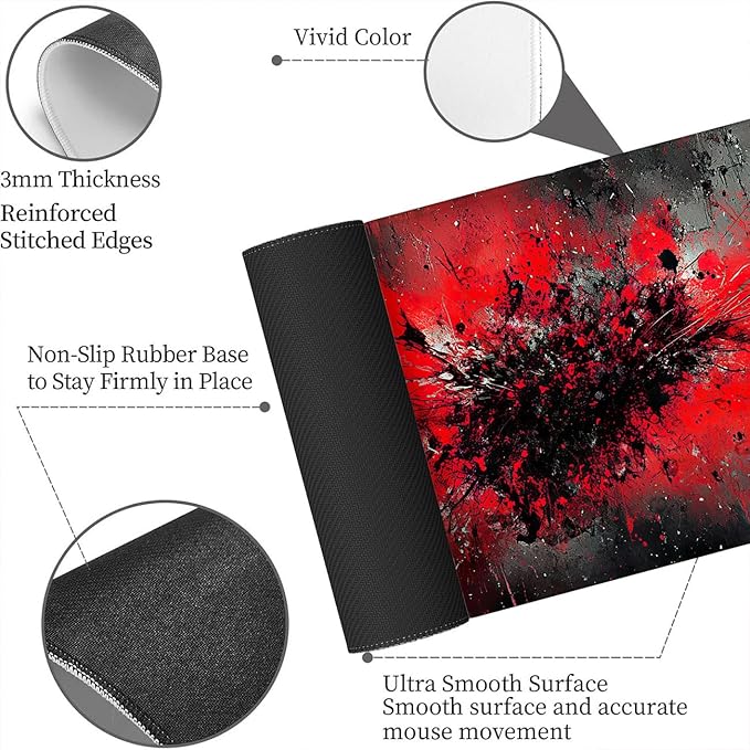 Graffiti Mouse Pad Large Red Black Cool XL Mouse Pad Large Mousepad Extended Laptop Keyboard Mat Gaming Desk Pad Mouse Mat Compatible with Computer, Laptop, and Keyboard 31.5x11.8 Inch