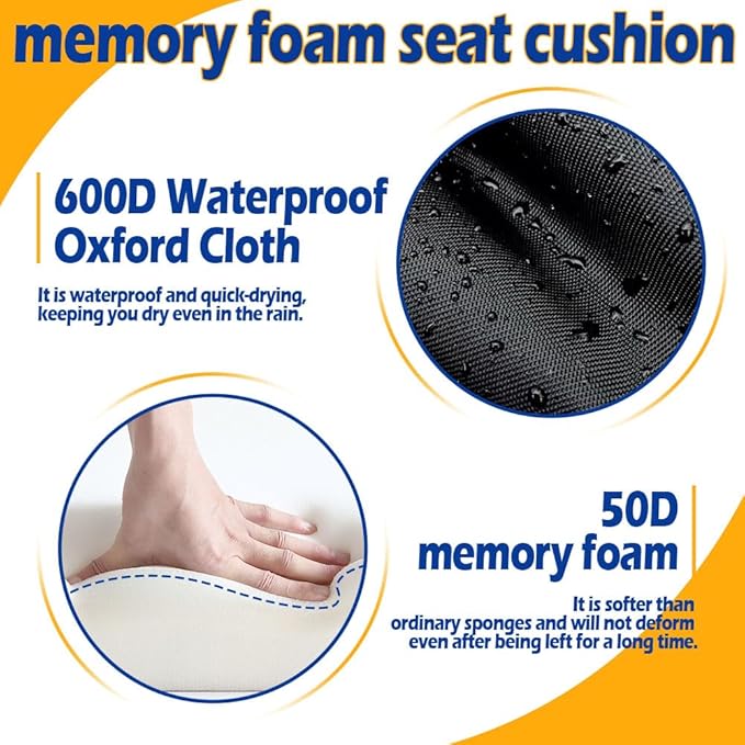 Stadium Seat Cushion Waterproof Summer Portable Bleacher Cushion with Memory Foam Seat Cushion Suitable for Sports Events Camping Travel