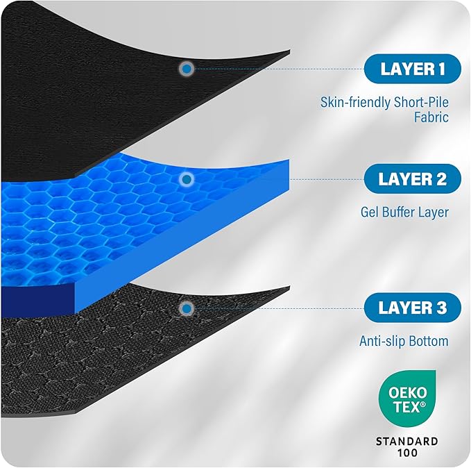 SPRING SEAON Large Gel Seat Cushion for Pressure Relief – Honeycomb Buffer Design with Extra Thick Filling, Anti-Slip Bottom, Perfect for Long Sitting, Travel, Airplane and Daily Comfort (Black)