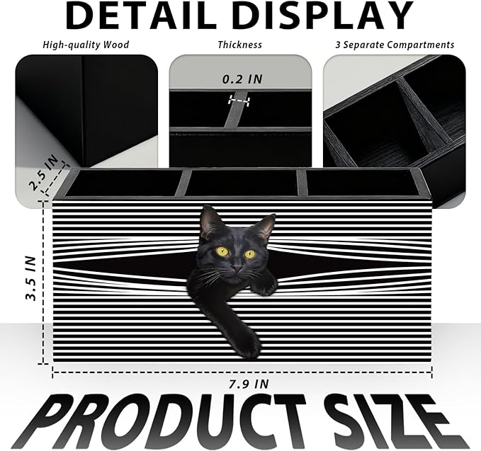 Funny Black Cat Pen Pencil Holder for Desk, Black Cat Mom Lady Lovers Gifts for Women, Pet Lover Gifts Wooden Box Sign Decorations for Home Office Desk Tabletop