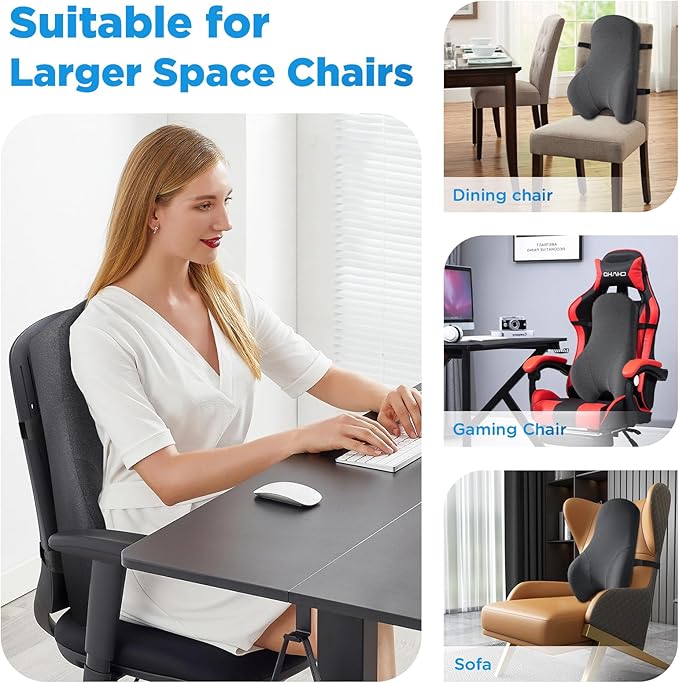 High Back Support Pillow for Office Chair Lumbar Support Pillow, Office Home Essentials- Memory Foam Fully Support Back Cushion for Desk, Gaming Chair, Promotes Posture Pain Relief Adjustable Straps