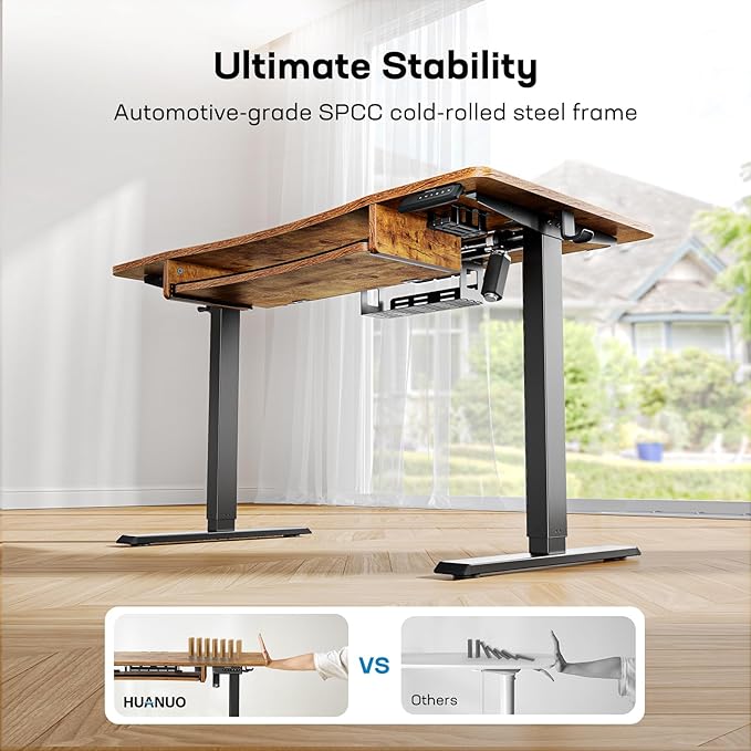 HUANUO Standing Desk Adjustable Height, 55" x 24" Electric Stand Up Desk for Home Office with Large Keyboard Tray(26.7"), 4 Memory Height Setting, Computer Workstation, Vintage