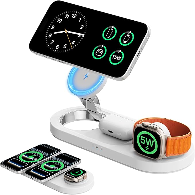 2026 for Apple Watch 5W Fast Charger：3 in 1 Wireless Charging Station for Apple Mag-Safe Charger Stand,Fast Magnetic Wireless Charger Station for iPhone17 16 15 14 13 12 Series,Airpods, Watch