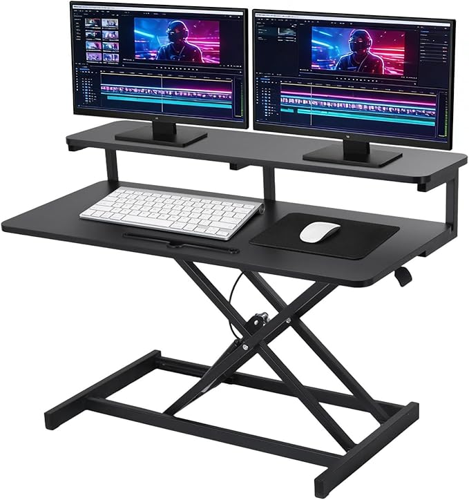 Ergonomic Desk Riser for Standing Height Adjustable Standing Desk Converter 10.2-24.8" 33 Lbs Capacity U-Shapeds Top & Keyboard Tray for Home Office Black
