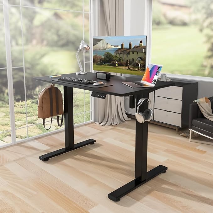 Kingant Standing Desk Height Adjustable Small Electric Stand Up Desks [40 x 20 Inch] - Ergonomic Sit Stand Desk Rising Desks for Home Office Computer Desk Stand Desk Workstation with Cable Management