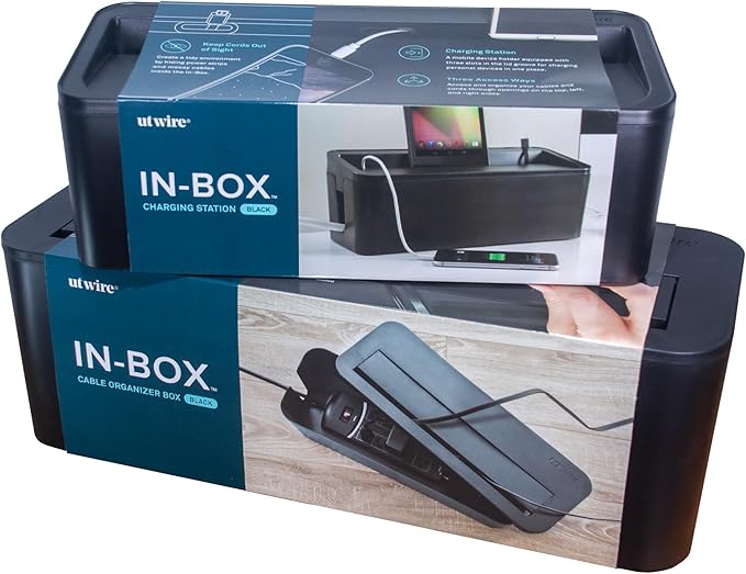 in-Box Cable Box Set with Extra Large Surge Protector Concealer Cable Management for Under Desk and Mobile Charging Station Power Strip Organizer for Desktop, Black