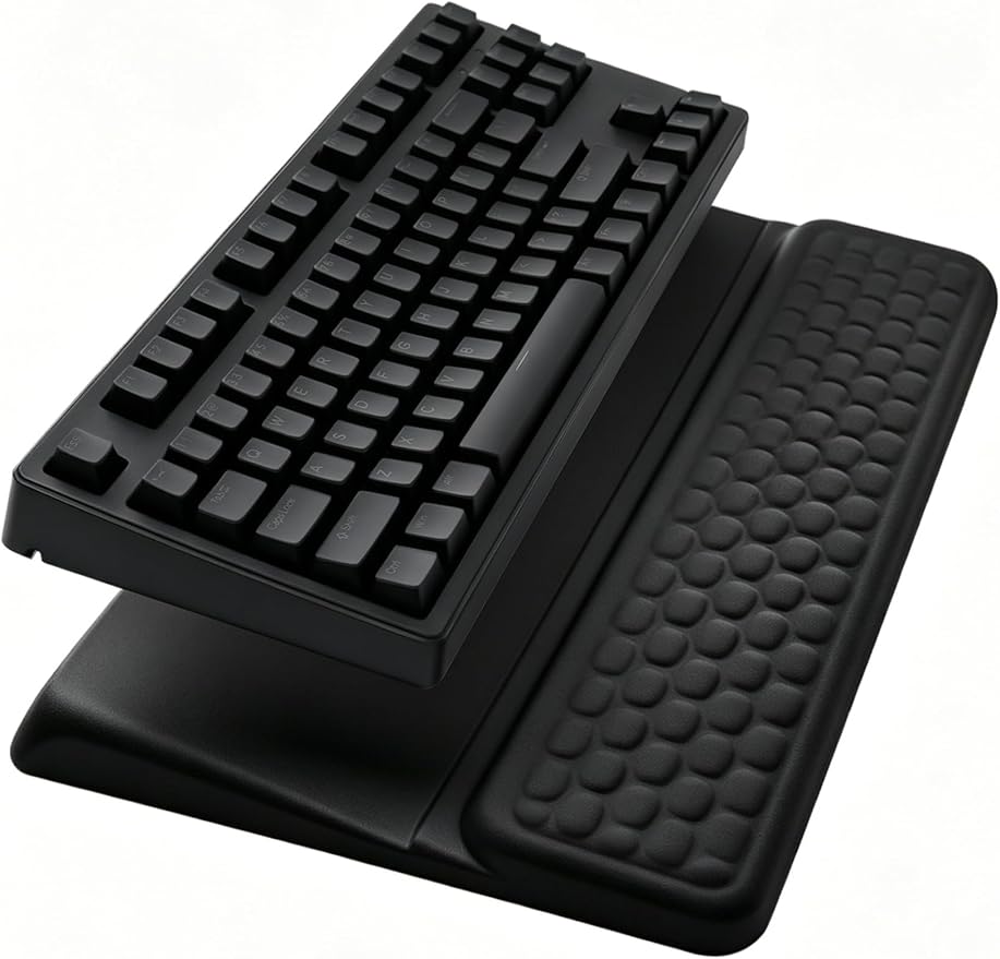 Computer Keyboard Stand Pad with Wrist Rest, Ergonomic Comfy Tilted Keyboard Stand Riser Holder Pad for Office Home (Black)