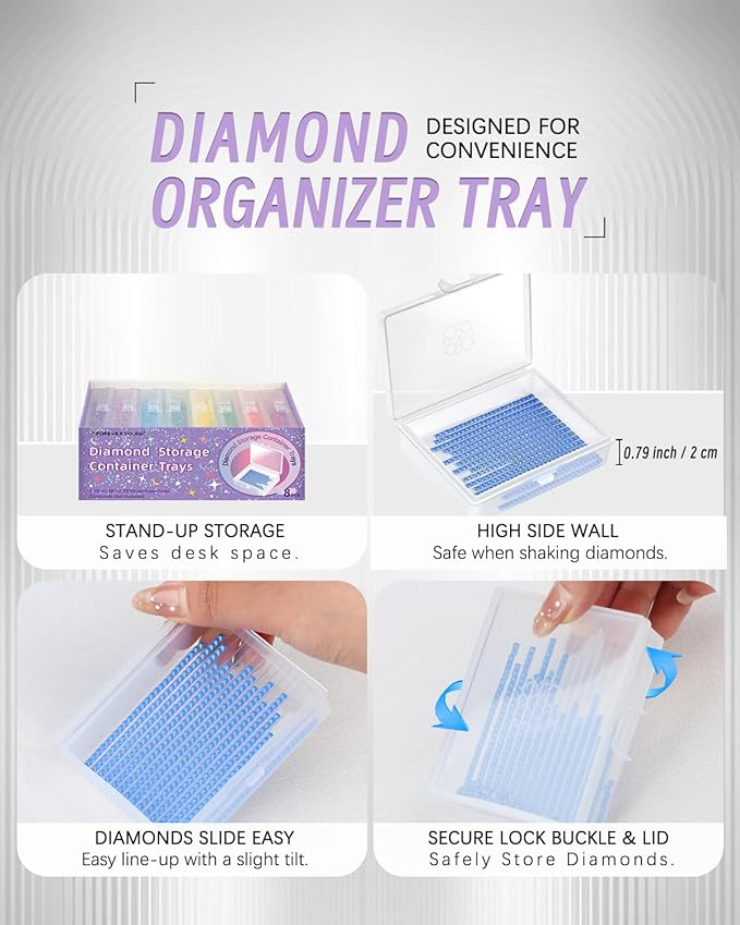 forever young 8pcs Diamond Painting Storage Containers Trays, Diamond Painting Accessories Diamond Painting Trays with Lids, 2-in-1 Diamond Art Storage, Bead Storage & Line-Up, Purple Box