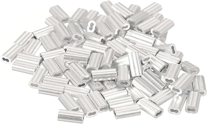 uxcell 100Pcs Aluminum Crimping Loop Sleeve for 1/32" Diameter Wire Rope, Double Ferrule Aluminum Wire Rope Sleeve for Cable Line End