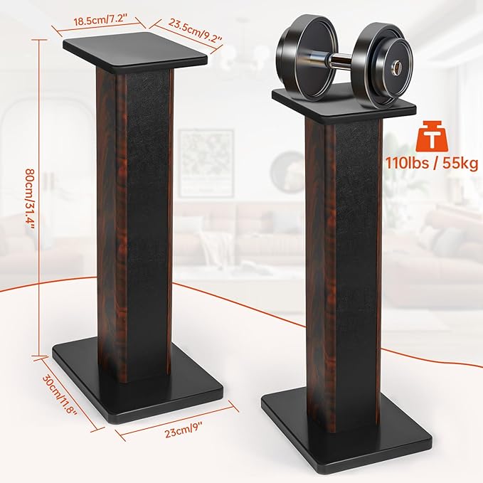 31.5 Inch (80CM) - Pair- Wood Speaker Stands for Home-Cinema HiFi Desktop and Satellite Speakers Monitor Stands, Enhanced Audio Listening Experience for Home Theaters