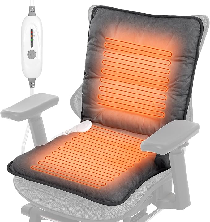 Heated Seat Cushion for Office Chair, Heated Seat Pad for Pain Relief Promote Blood Circulation with 3 Heat Levels & 90mins Auto-off, Chair Warmer for Back, Waist, Hips, Thighs Home Office Use Dark