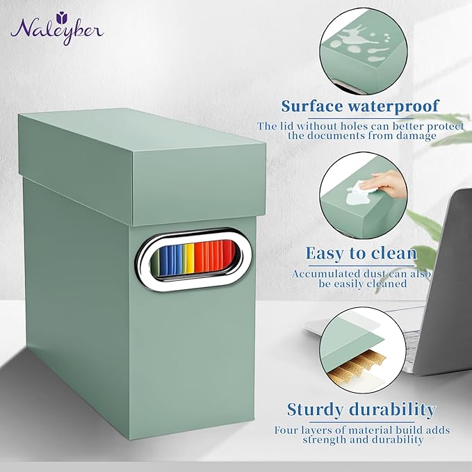 File Organizer Box with Lid & Handle, Thickened Cardboard Hanging File Folder Storage Boxes for Letter Size, Portable Filing Organizer for Office, Home, Classroom, Sage 2 Pack