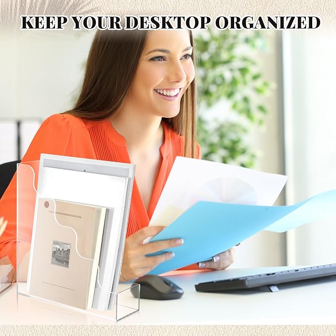 Engrowtic Clear Acrylic Magazine File Holders, Water Ripples Vertical File Organizer, Acrylic Files Holders for Desk Office Classroom Home Decor Document Storage Organizer