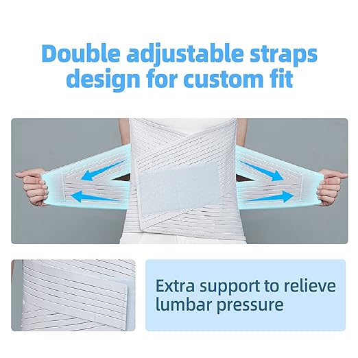 Solmyr Back Brace Lumbar Support, Abdominal Binder Lower Waist Support Belt, Back Support Belt Compression Wrap, Adjustable Breathable Waist Straps for Women Men Lower Back Pain Relief(L)