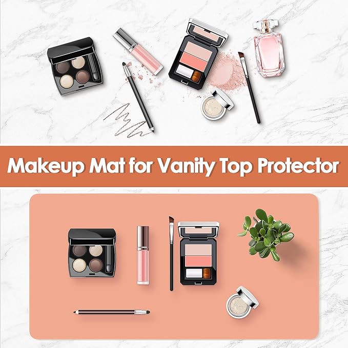 Makeup Mat for Vanity to Protect Desk Top 31.5 x 15.7 in, Dual-Sided Makeup Mat, Easy to Clean Desk Pad - Waterproof and Oilproof Vanity Accessories (Peach and Grey)